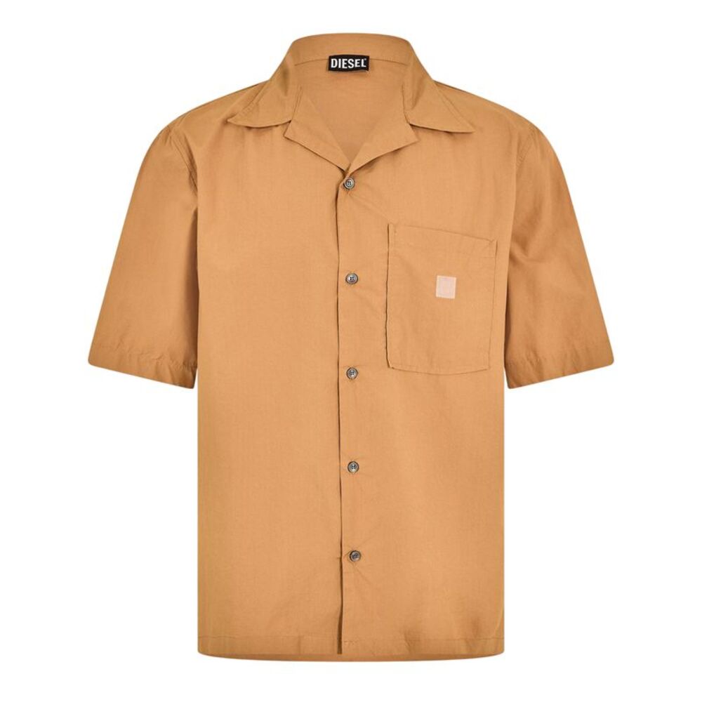 Diesel Mens Cuban Notch Neck Regular Shirt / Brown